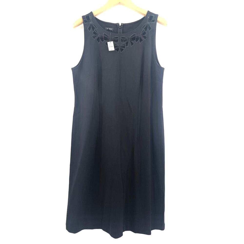 TALBOTS Dress Size 10 Bow Embroidered Cut Out Velvet Ponte Knit A-Line NWT Black - Picture 2 of 12